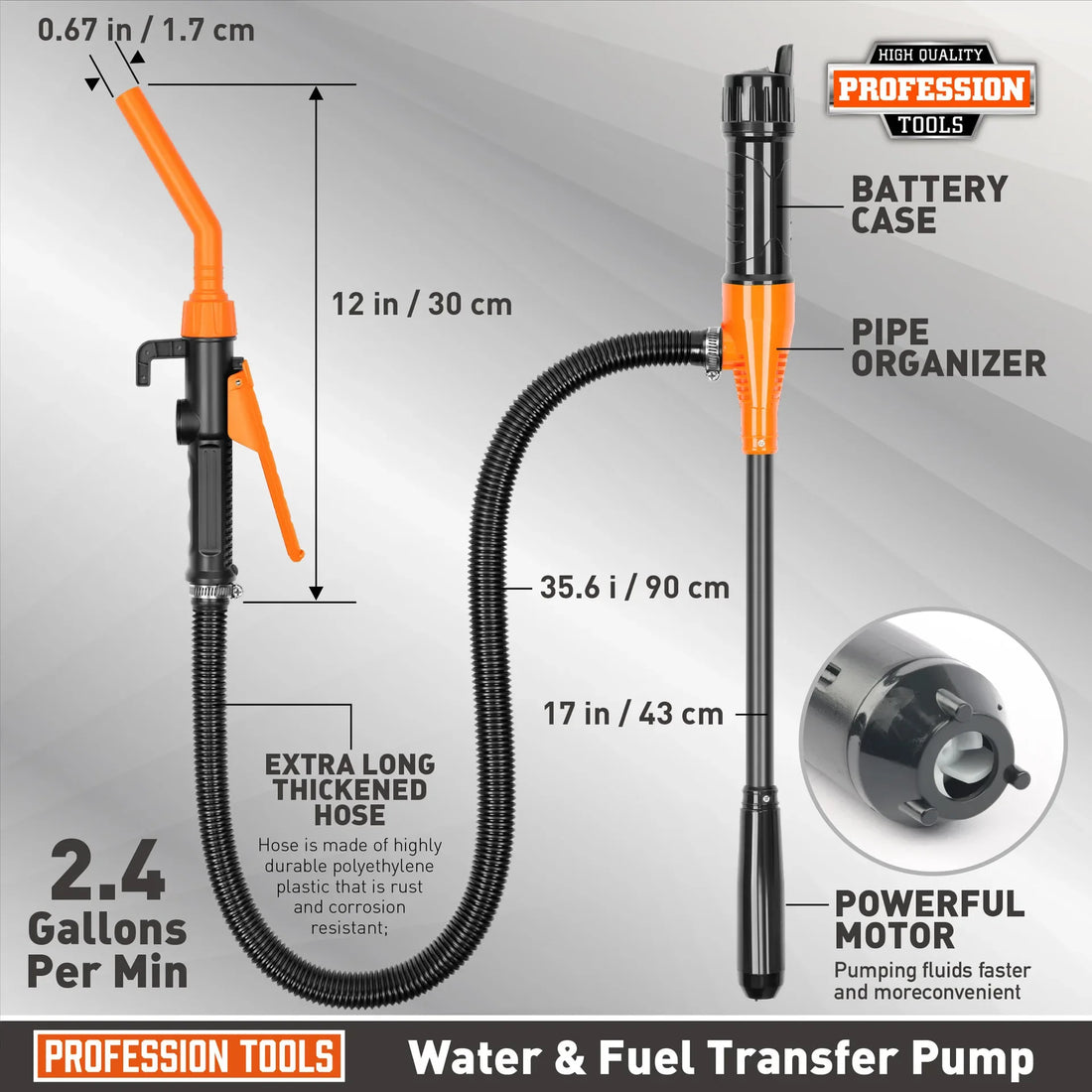 Liquid Transfer Pump Battery Powered Transfer Pump with Flow Control Nozzle 2.4 Gallons Portable Efficient Fuel Transfer Pump